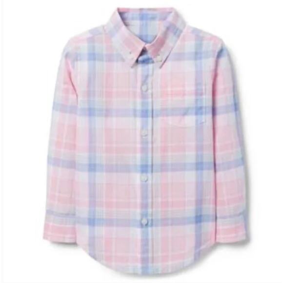 Janie and Jack Bubblegum Madras Plaid Button Down Shirt Size 4 - Picture 1 of 11